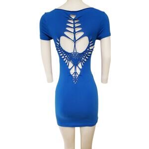 BLUE MAIDEN - LARGE - Women's/Junior - Cut and Weaved Mini Royal Blue Dress, Fun